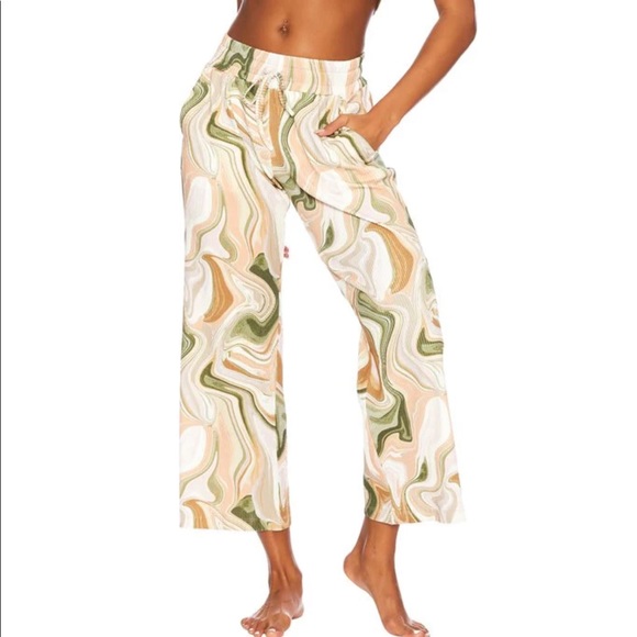 BEACH RIOT Ribbed Knit Hailey Cropped Lounge Pants Marble Swirl Print XS NWT - Picture 2 of 10